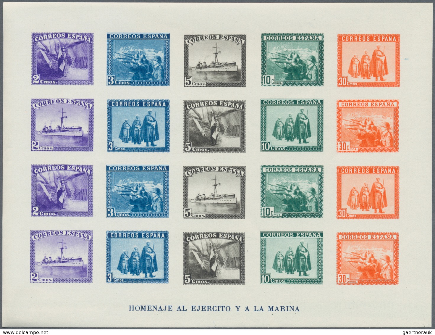 Spanien: 1938, Army And Navy Perforated And IMPERFORATED Miniature Sheets Numbered On Reverse, Mint - Gebruikt