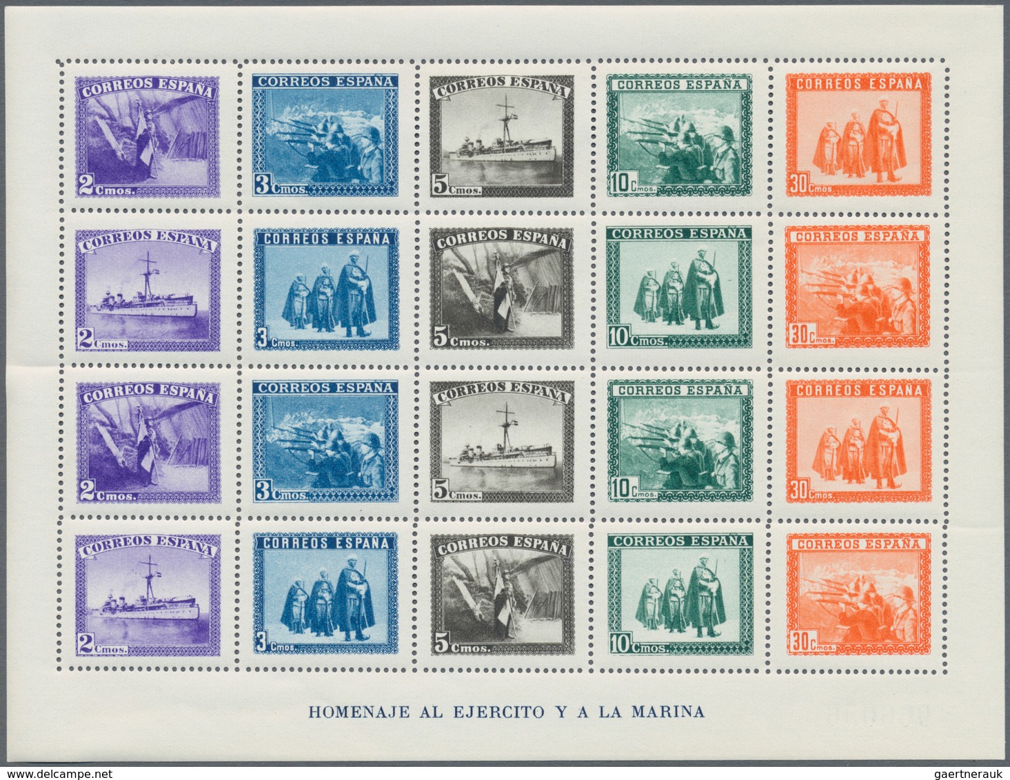 Spanien: 1938, Army And Navy Perforated And IMPERFORATED Miniature Sheets Numbered On Reverse, Mint - Gebruikt