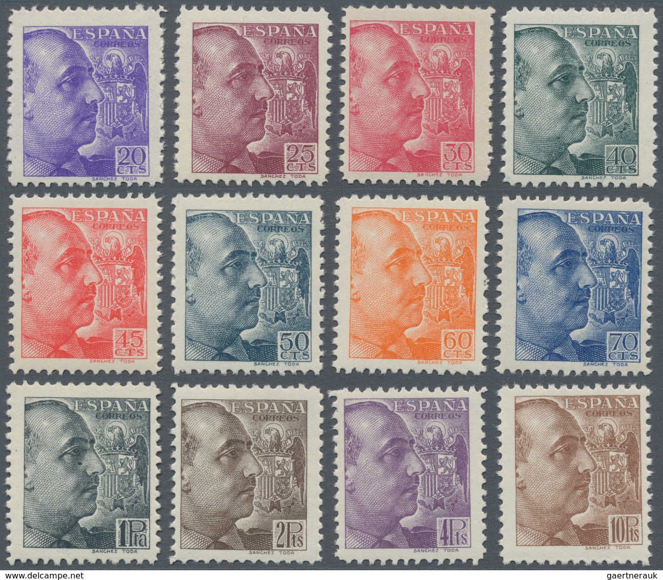 Spanien: 1939/1940, General Franco Definitives (‚Sanchez Toda‘) Complete Set Of 12 MNH, Mi. € 350,-- - Gebruikt