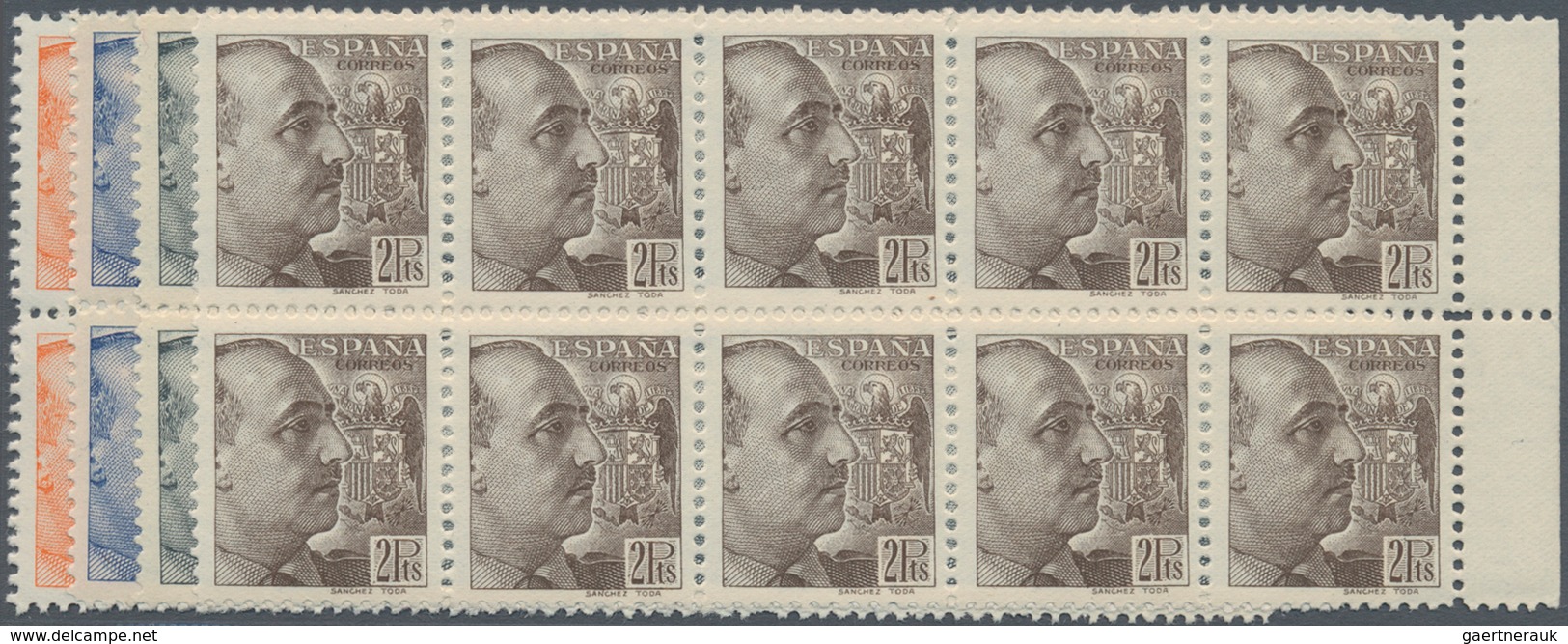 Spanien: 1939/1940, General Franco Definitives (‚Sanchez Toda‘) Complete Set Of 12 In Blocks Of Ten, - Gebruikt