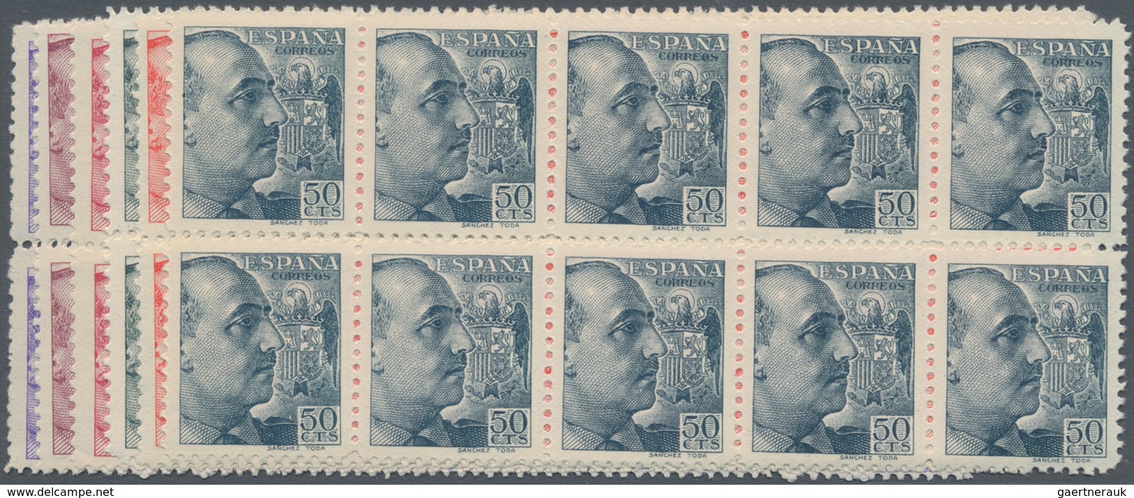 Spanien: 1939/1940, General Franco Definitives (‚Sanchez Toda‘) Complete Set Of 12 In Blocks Of Ten, - Gebruikt