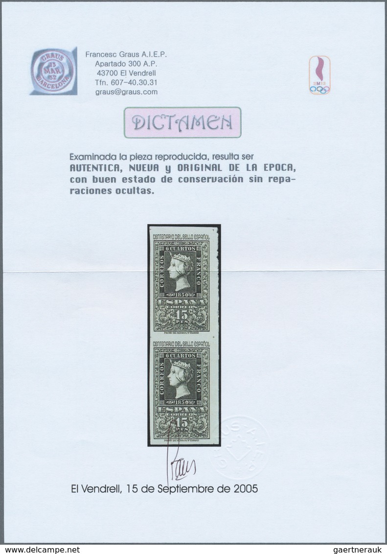 Spanien: 1950, Centenary Of Spanish Stamps, 15pts. Olive-grey, Colour Variety, Imperforate Vertical - Gebruikt