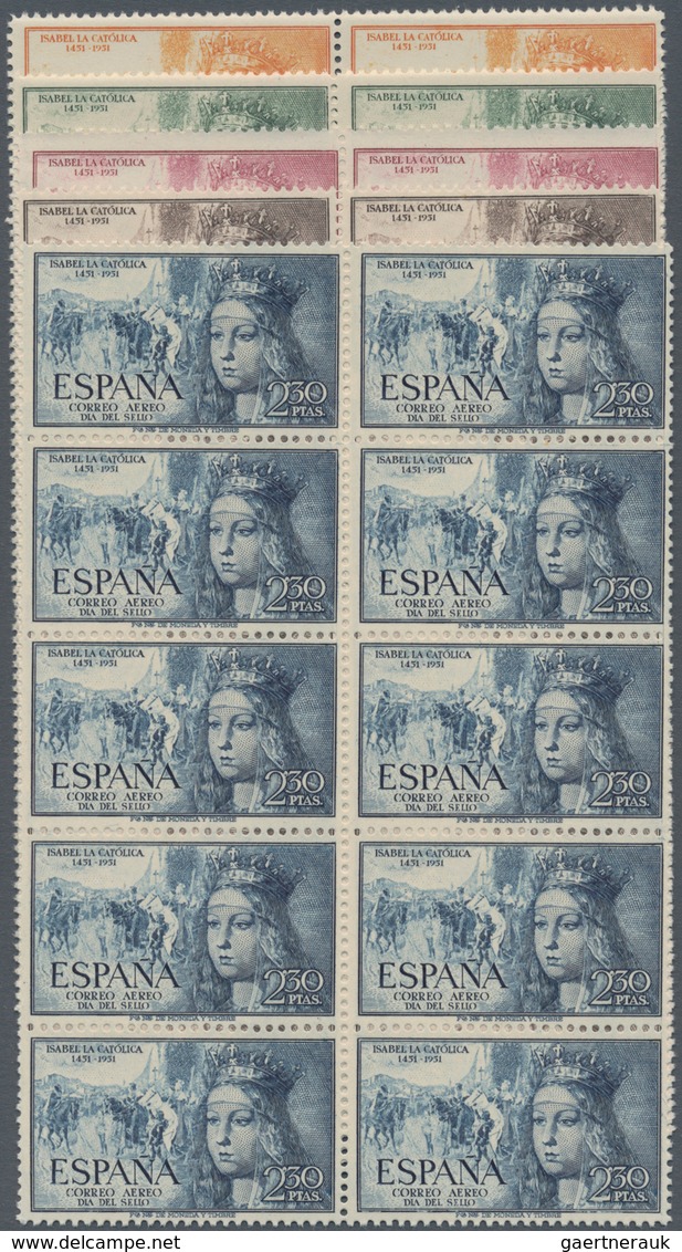 Spanien: 1951, Stamp Day ‚500th Birthday Of Queen Isabella I.‘ Complete Set In Blocks Of Ten, Mint N - Gebruikt