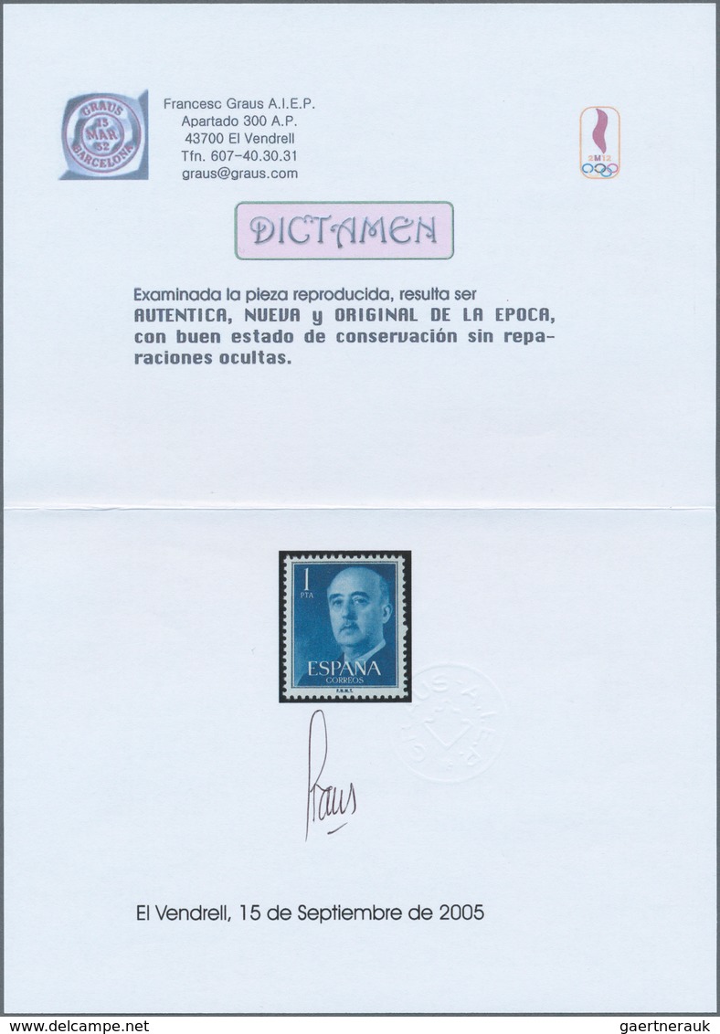 Spanien: 1955, Definitives "General Franco", 20c. Blue, 1pts. Blue And 5pts. Olive-green, Three Colo - Gebruikt