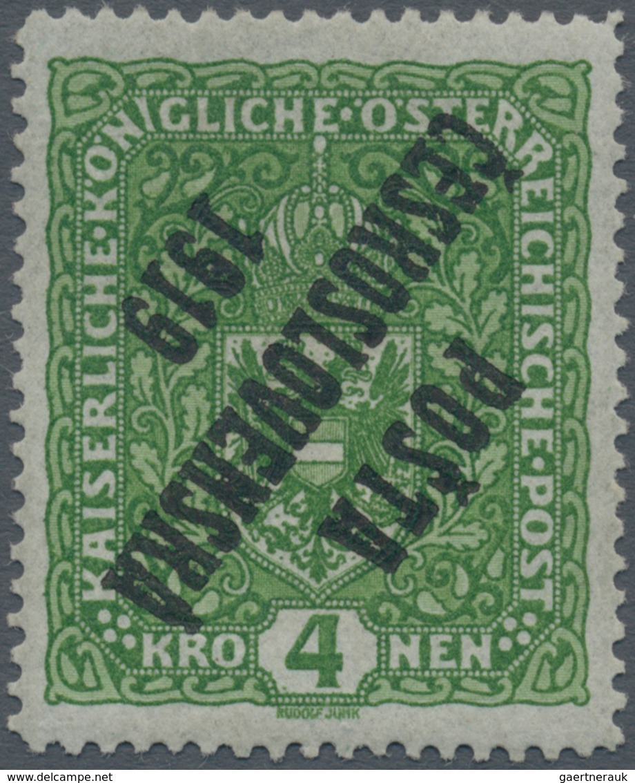 Tschechoslowakei: 1919, "Posta Ceskoslovenska" Overprints, 4kr. Green With Inverted Surcharge, Fresh - Other & Unclassified