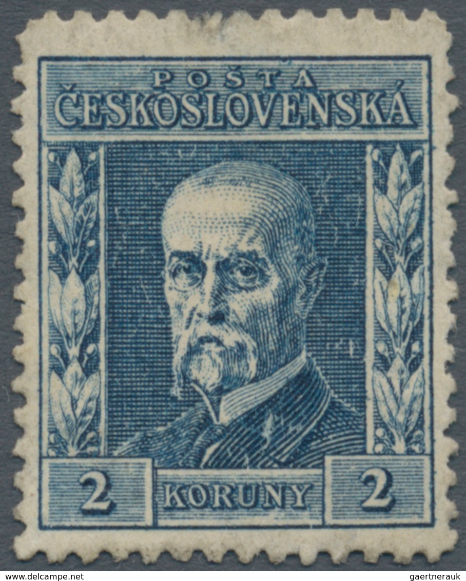 Tschechoslowakei: 1925/1926, President Masaryk, 2kc. Blue, UPRIGHT WATERMARK, Unused With Some Imper - Andere & Zonder Classificatie