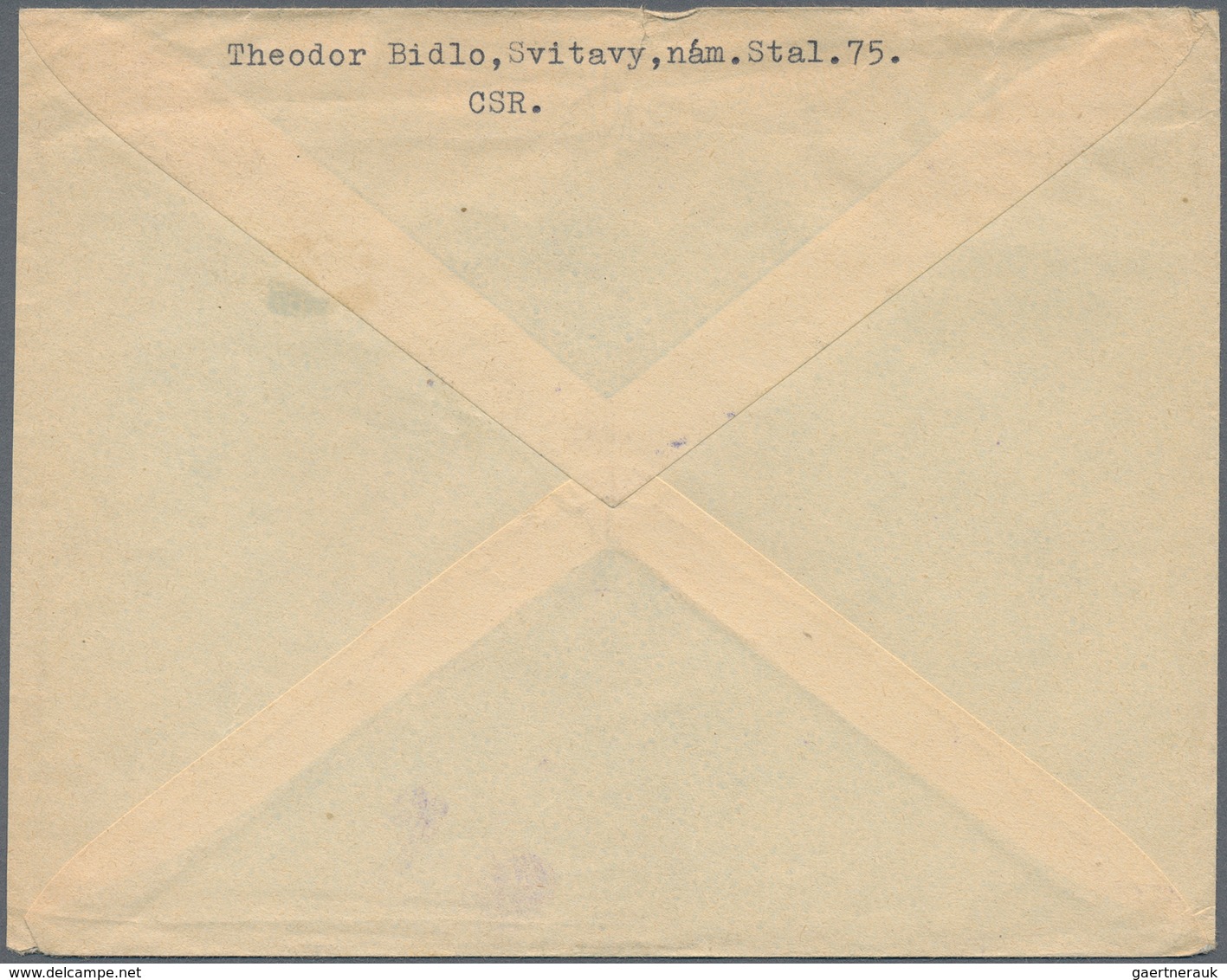 Tschechoslowakei: 1945, 50 H Olive And 5 K Green, Tied By Provisional Violet Handstamp SVITAVY 1945 - Other & Unclassified