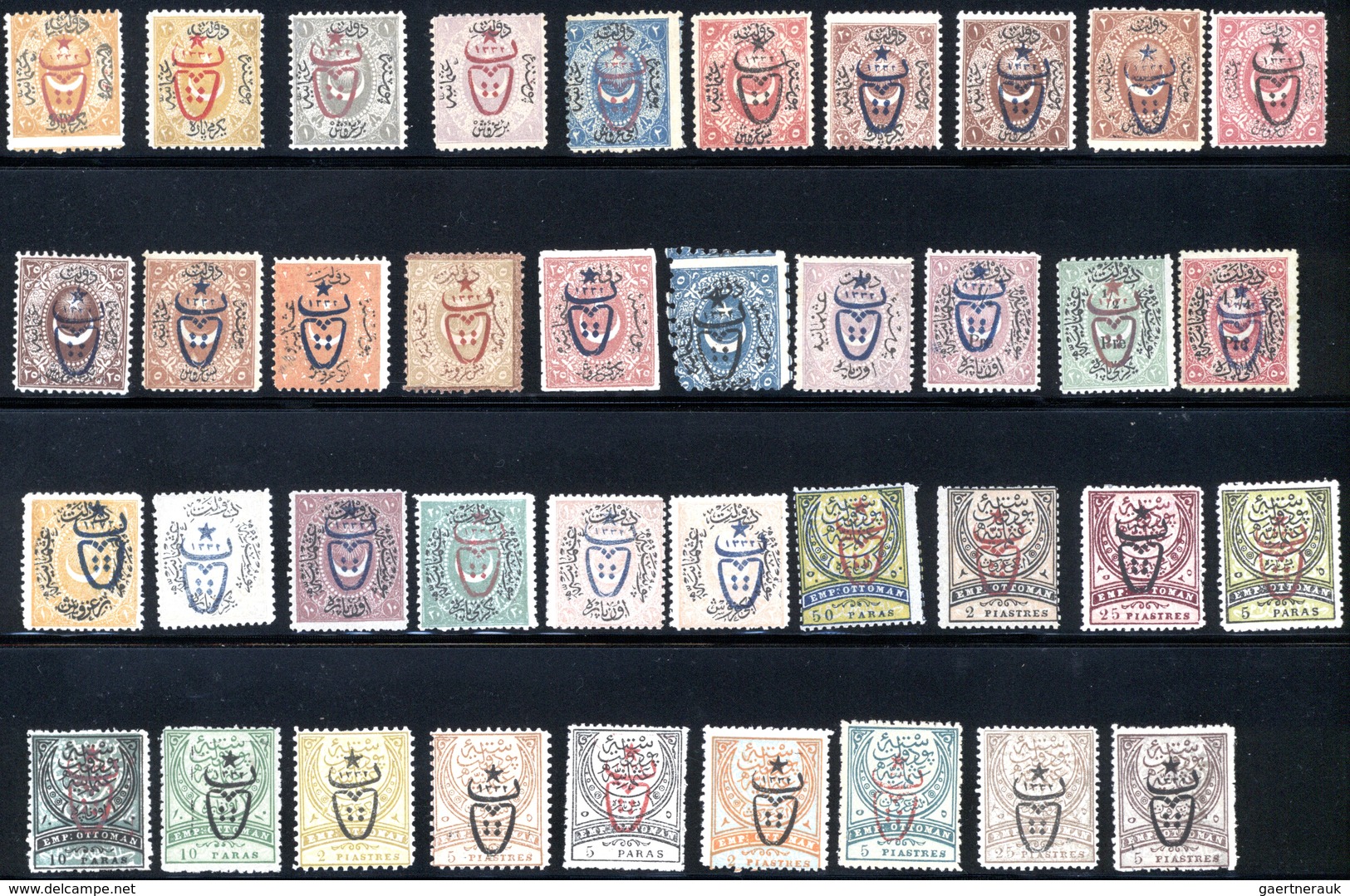 Türkei: 1917, "PTT" (OX-HEAD) Surcharged Standard Set Of 145 Stamps, All Mint Hinged, Fine To Very F - Unused Stamps