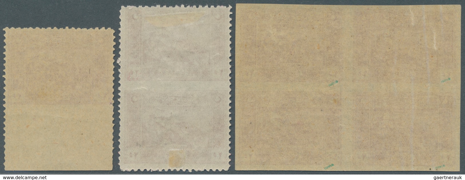 Türkei: 1922, National Unification, 25pi. Carmine, Lot Of Three Varieties: Imperforate Block Of Four - Ongebruikt