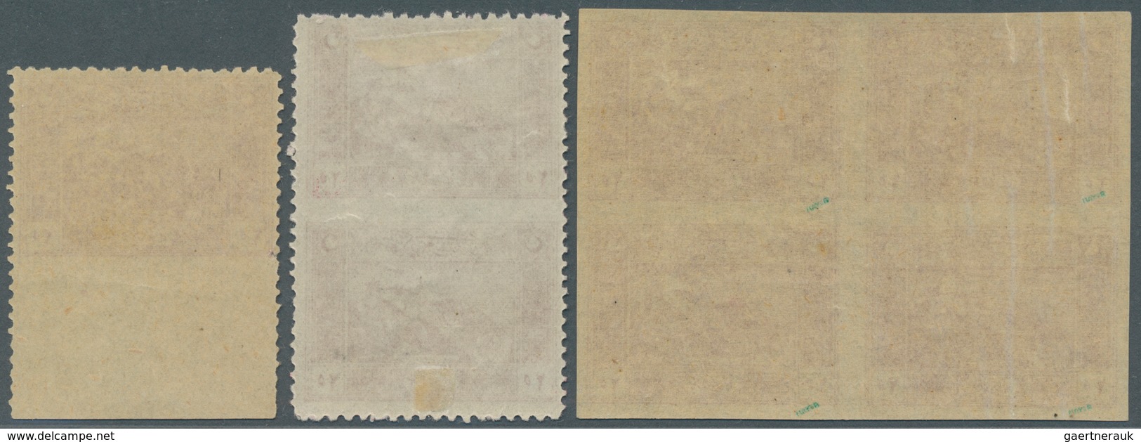 Türkei: 1922, National Unification, 25pi. Carmine, Lot Of Three Varieties: Imperforate Block Of Four - Unused Stamps