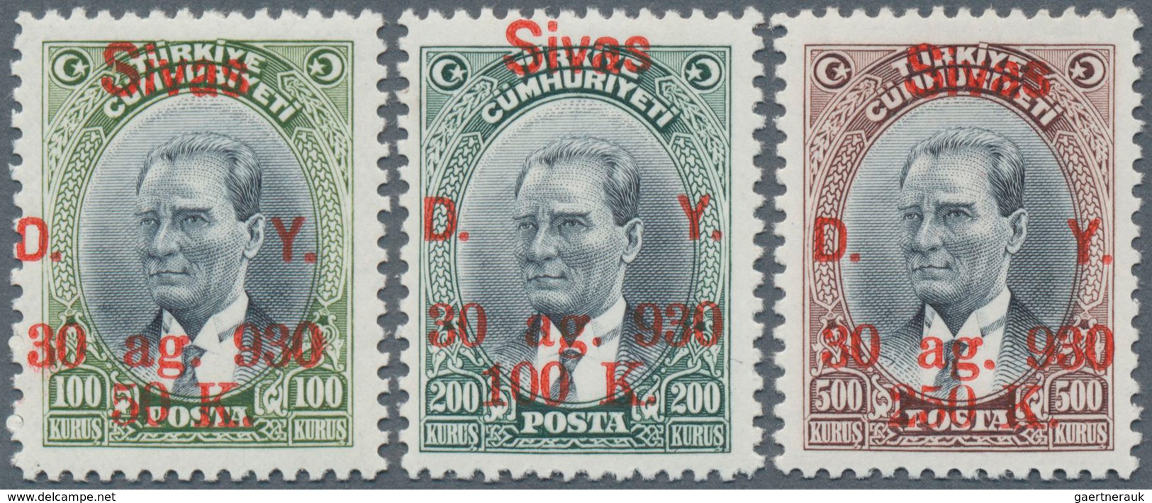 Türkei: 1930, Sivas Railway Three Top Values Mint Never Hinged With Original Gum, Very Fine And Scar - Unused Stamps