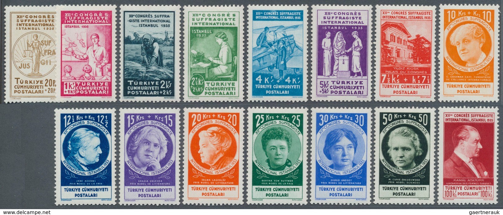 Türkei: 1935, Woman's Rights Congress Complete Set Of 15 Values, Right Margin Imprints, Mint Never H - Unused Stamps