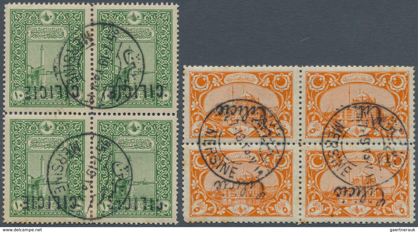 Türkei - Cilicien: 1919, Turkish Definitives 10pa. Green And 5pa. Orange With INVERTED Handstamps 'C - 1920-21 Anatolië