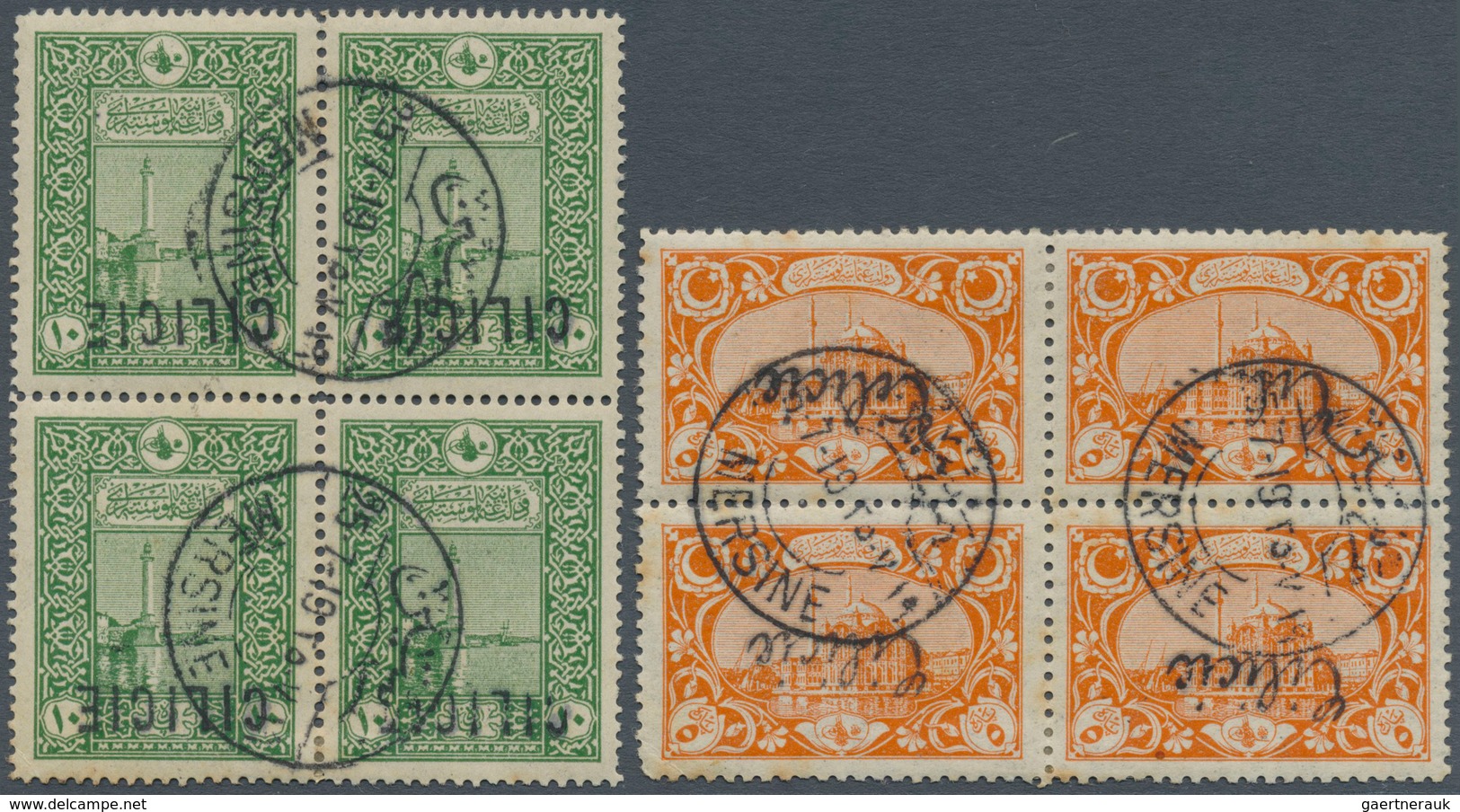 Türkei - Cilicien: 1919, Turkish Definitives 10pa. Green And 5pa. Orange With INVERTED Handstamps 'C - 1920-21 Anatolia