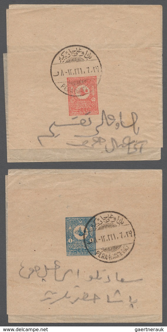 Türkei - Ganzsachen: 1901, Streifbänder 20 Para Rot Und 1 Pia. Blau (Isfila AN 71 & 72) Je Sauber En - Postwaardestukken