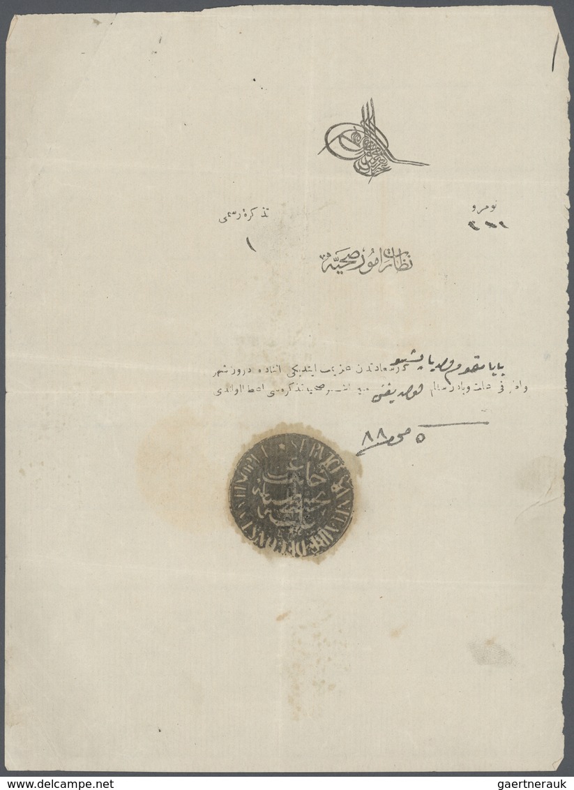 Türkei - Stempel: 1872, "SERVICE SANITAIRE DE CONSTANTINOPLE" Black Seal On Ship Document, Fold And - Andere & Zonder Classificatie