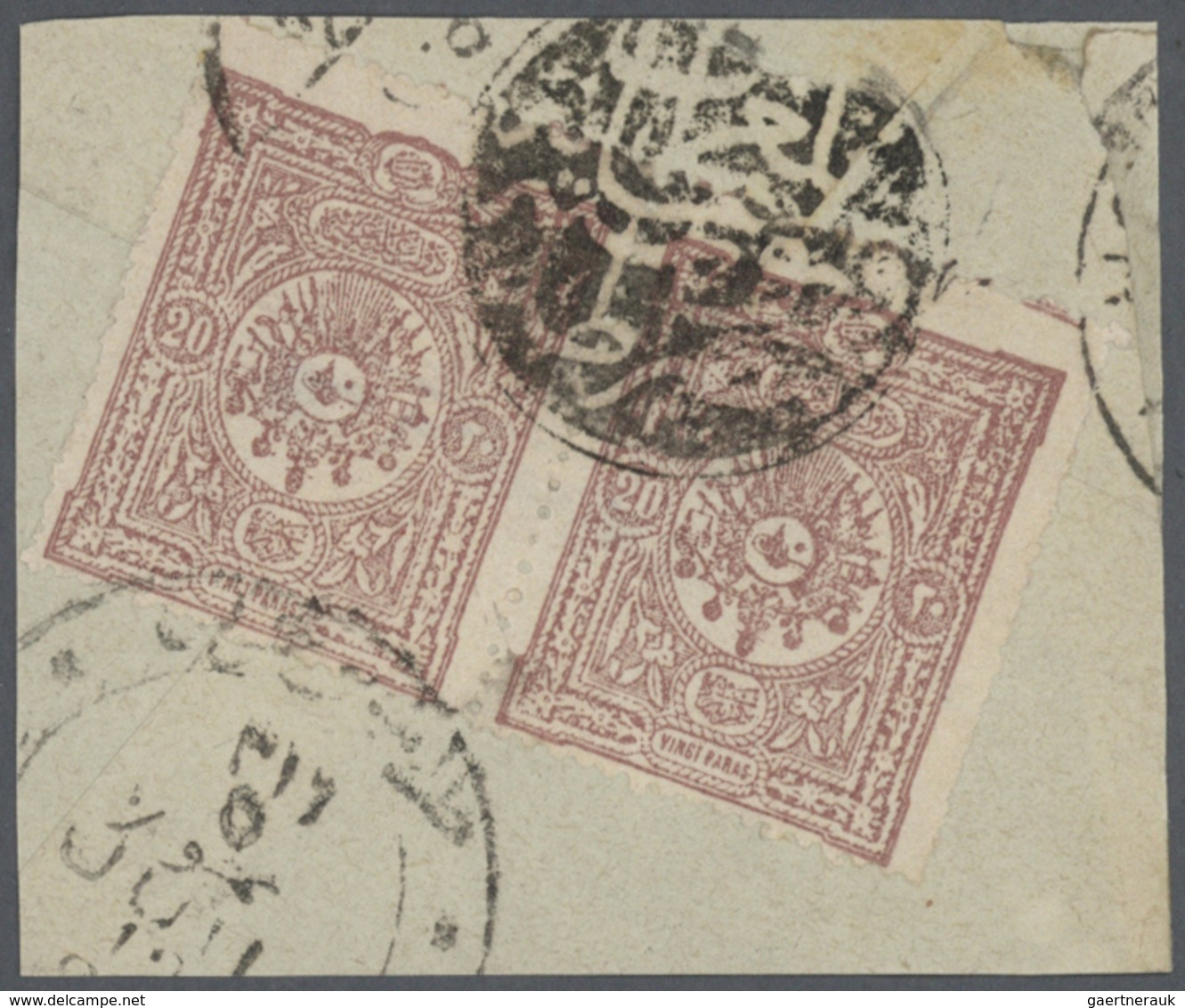 Türkei - Stempel: 1895-1909, Ottoman Telegraph Cancellations Of "MASRATA" & "GRIAN" On 20 Para Pair - Andere & Zonder Classificatie