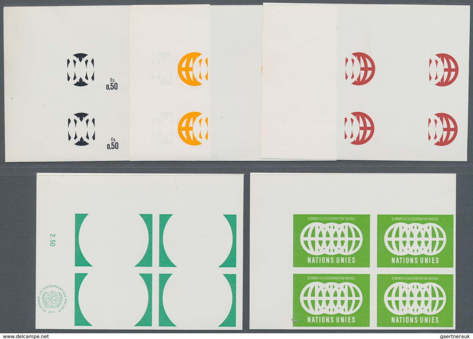 Vereinte Nationen - Genf: 1971. Progressive Proof (5 Phases) In Corner Blocks Of 4 For The 50c Value - Altri & Non Classificati