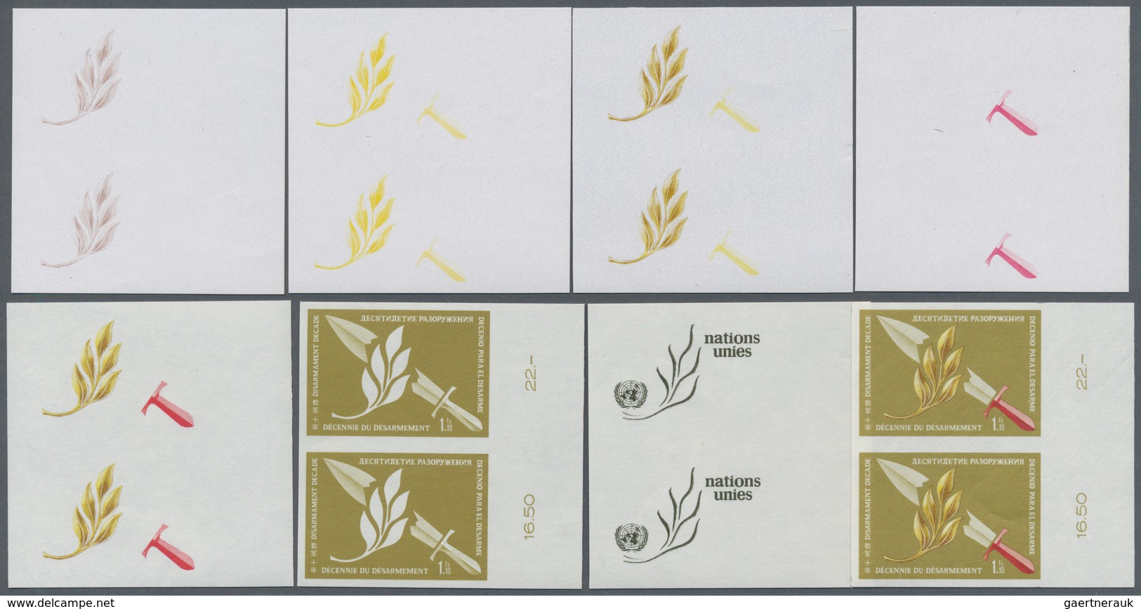 Vereinte Nationen - Genf: 1973. Progressive Proof (8 Phases) In Vertical Pairs For The 1.10fr Value - Altri & Non Classificati