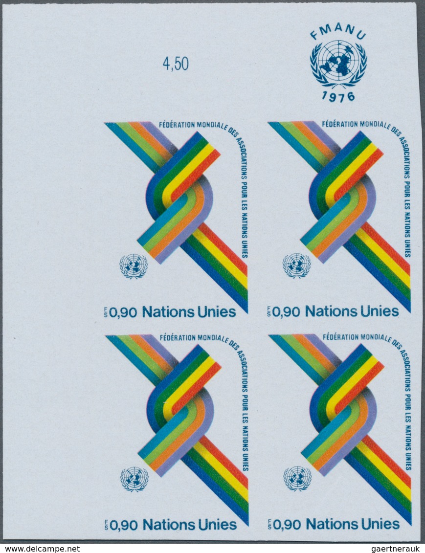 Vereinte Nationen - Genf: 1976. IMPERFORATE Corner Block Of 4 For The Issue "30th Anniversary WFUNA" - Andere & Zonder Classificatie