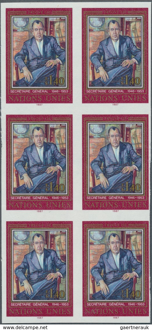 Vereinte Nationen - Genf: 1987. IMPERFORATE Vertical Block Of 6 For The Issue "Trygve Lie". Mint, NH - Altri & Non Classificati