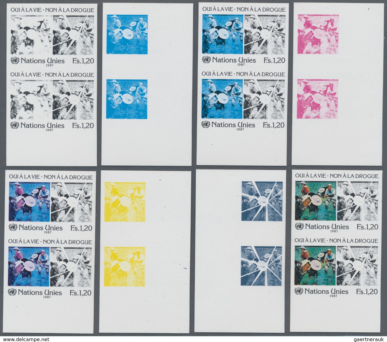 Vereinte Nationen - Genf: 1987. Progressive Proof (8 Phases) In Vertical Pairs For The 1.20fr Value - Andere & Zonder Classificatie