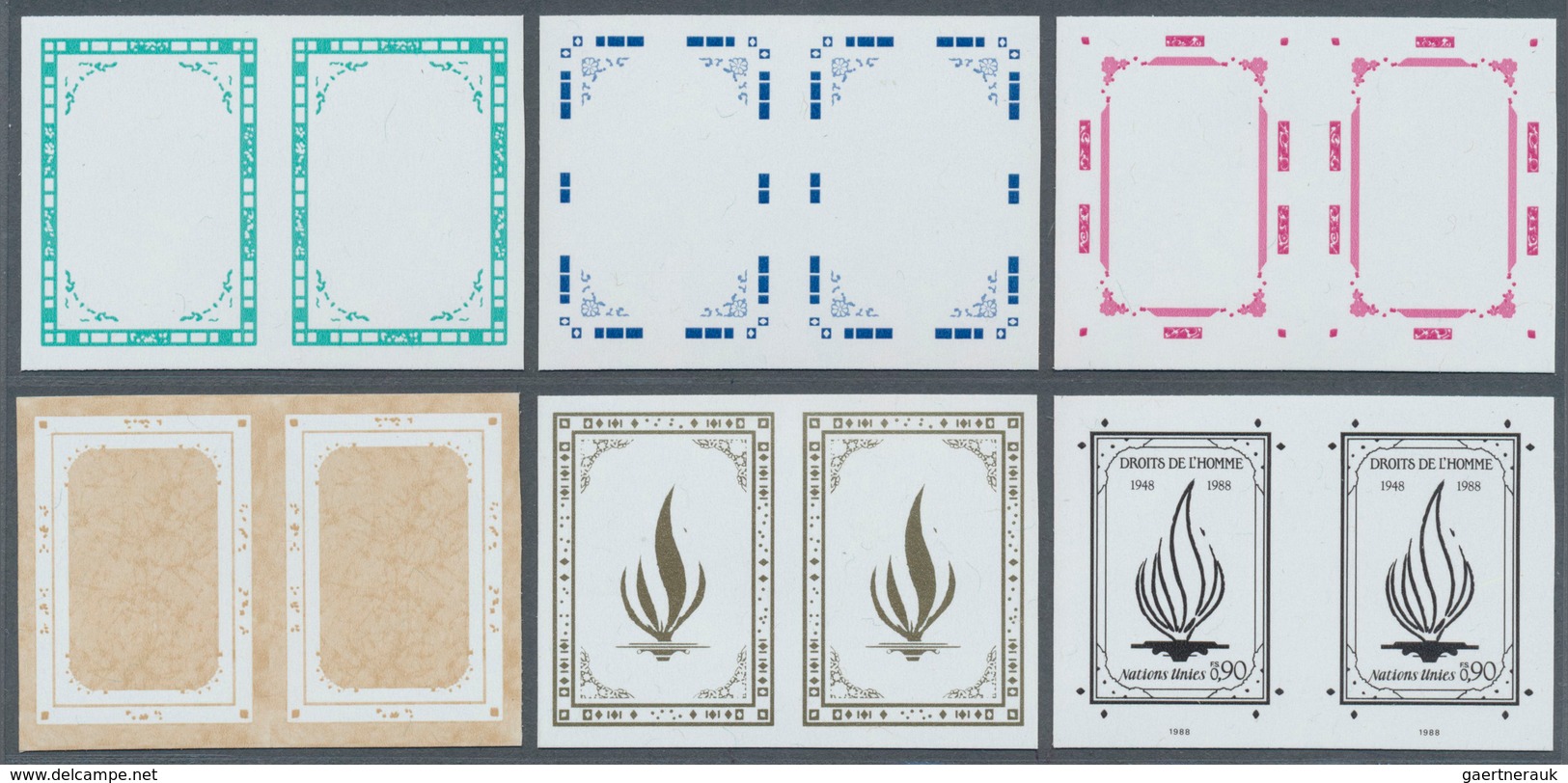 Vereinte Nationen - Genf: 1988. Progressive Proof (6 Phases) In Horizontal Pairs For The Issue "Huma - Andere & Zonder Classificatie