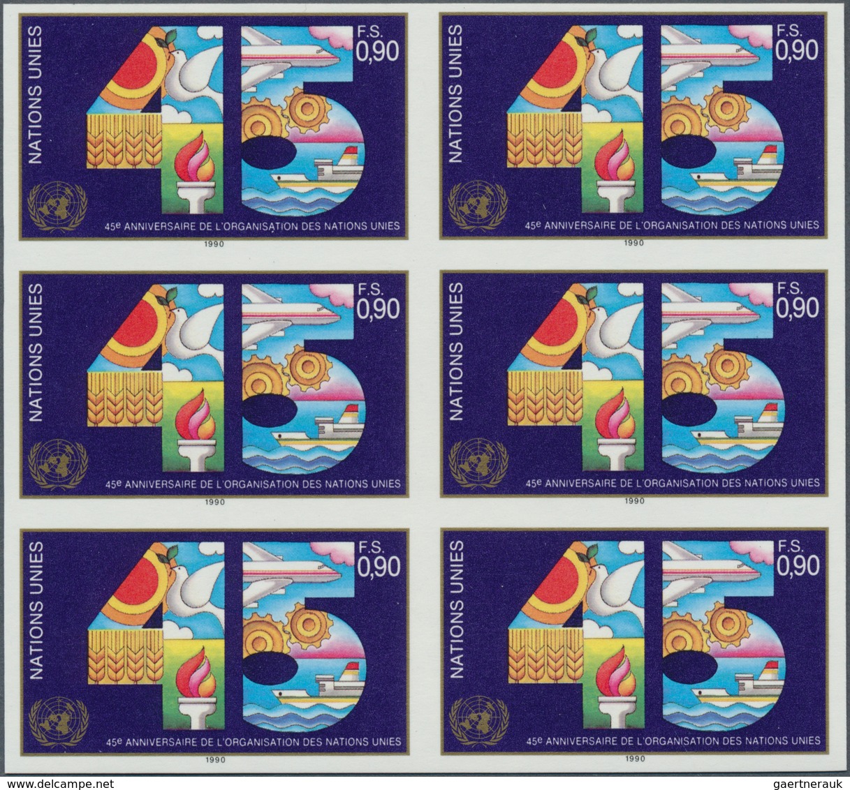 Vereinte Nationen - Genf: 1990. IMPERFORATE Horizontal Block Of 6 For The 90c Value Of The Issue "45 - Andere & Zonder Classificatie