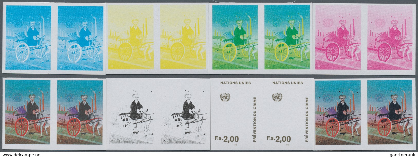 Vereinte Nationen - Genf: 1990. Progressive Proof (8 Phases) In Horizontal Pairs For The 2fr Value O - Andere & Zonder Classificatie