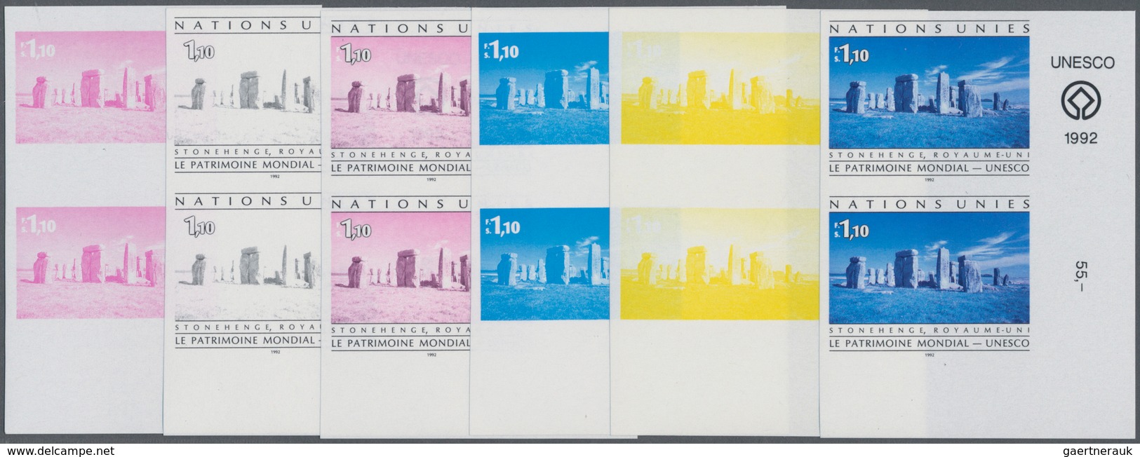 Vereinte Nationen - Genf: 1992. Progressive Proofs (6 Phases) In Vertical Corner Pairs For The 1.10f - Andere & Zonder Classificatie