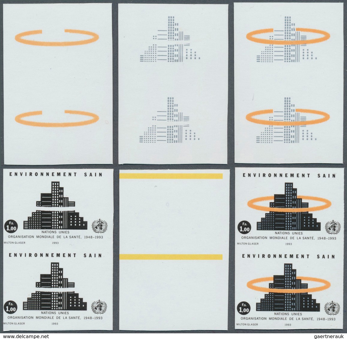 Vereinte Nationen - Genf: 1993. Progressive Proof (6 Phases) In Vertical Pairs For The 1fr Value Of - Andere & Zonder Classificatie