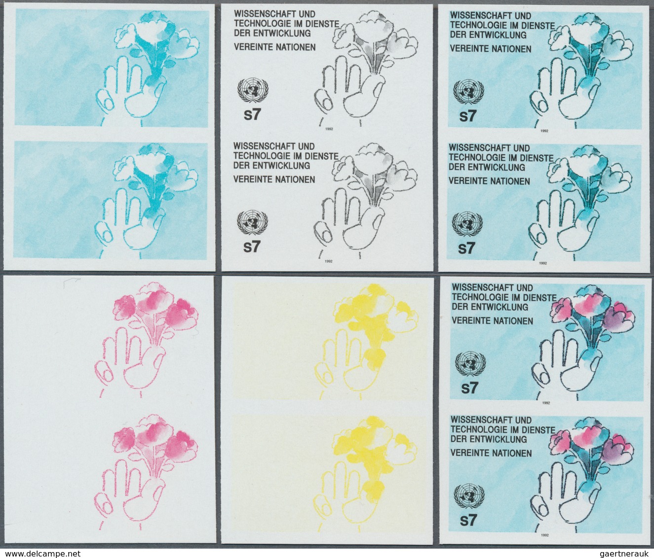 Vereinte Nationen - Wien: 1992. Progressive Proof (6 Phases), Viz Color Separations, In Vertical Pai - Other & Unclassified