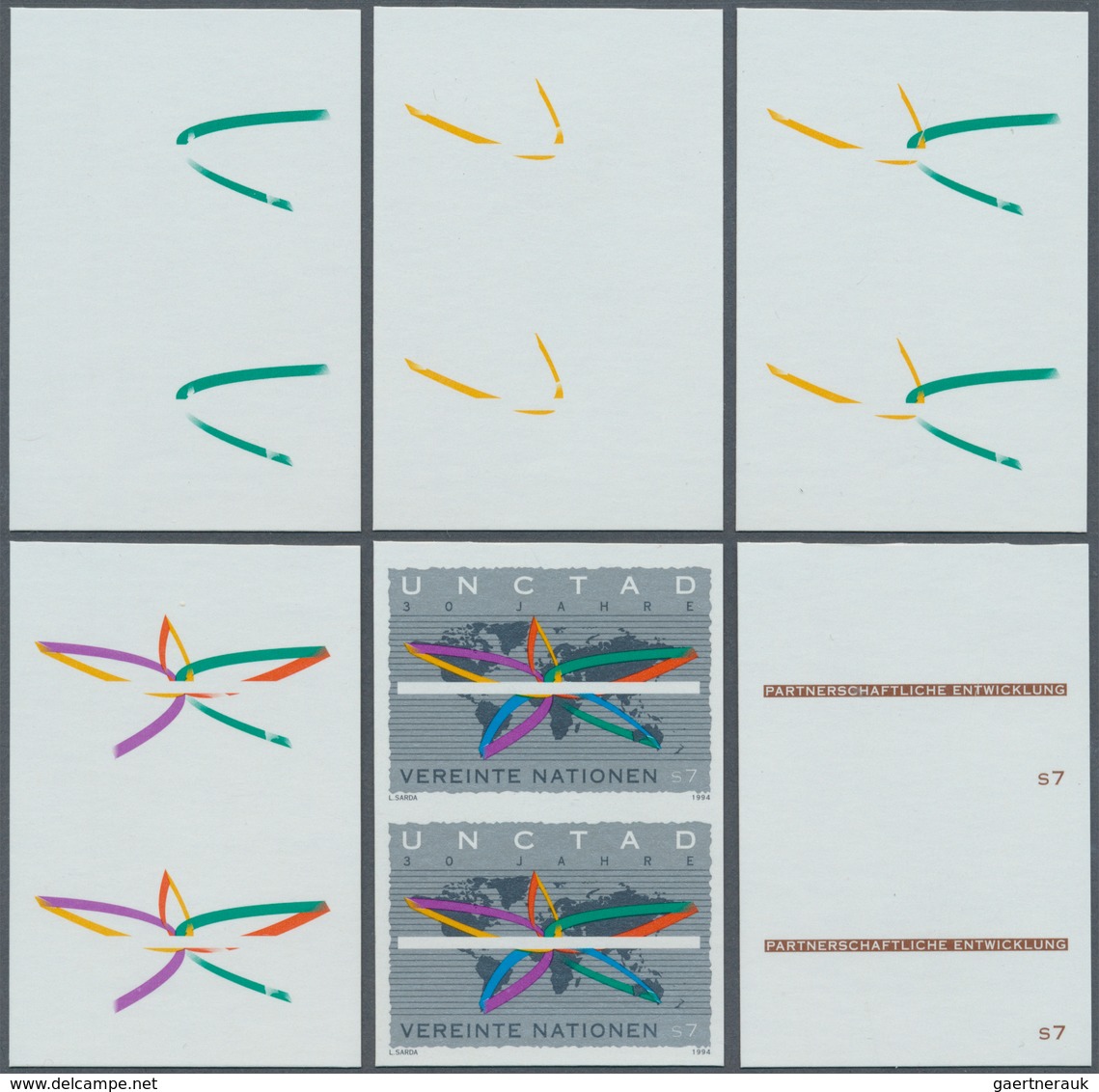 Vereinte Nationen - Wien: 1994. Progressive Proof (14 Phases), Viz Color Separations, In Vertical Pa - Andere & Zonder Classificatie