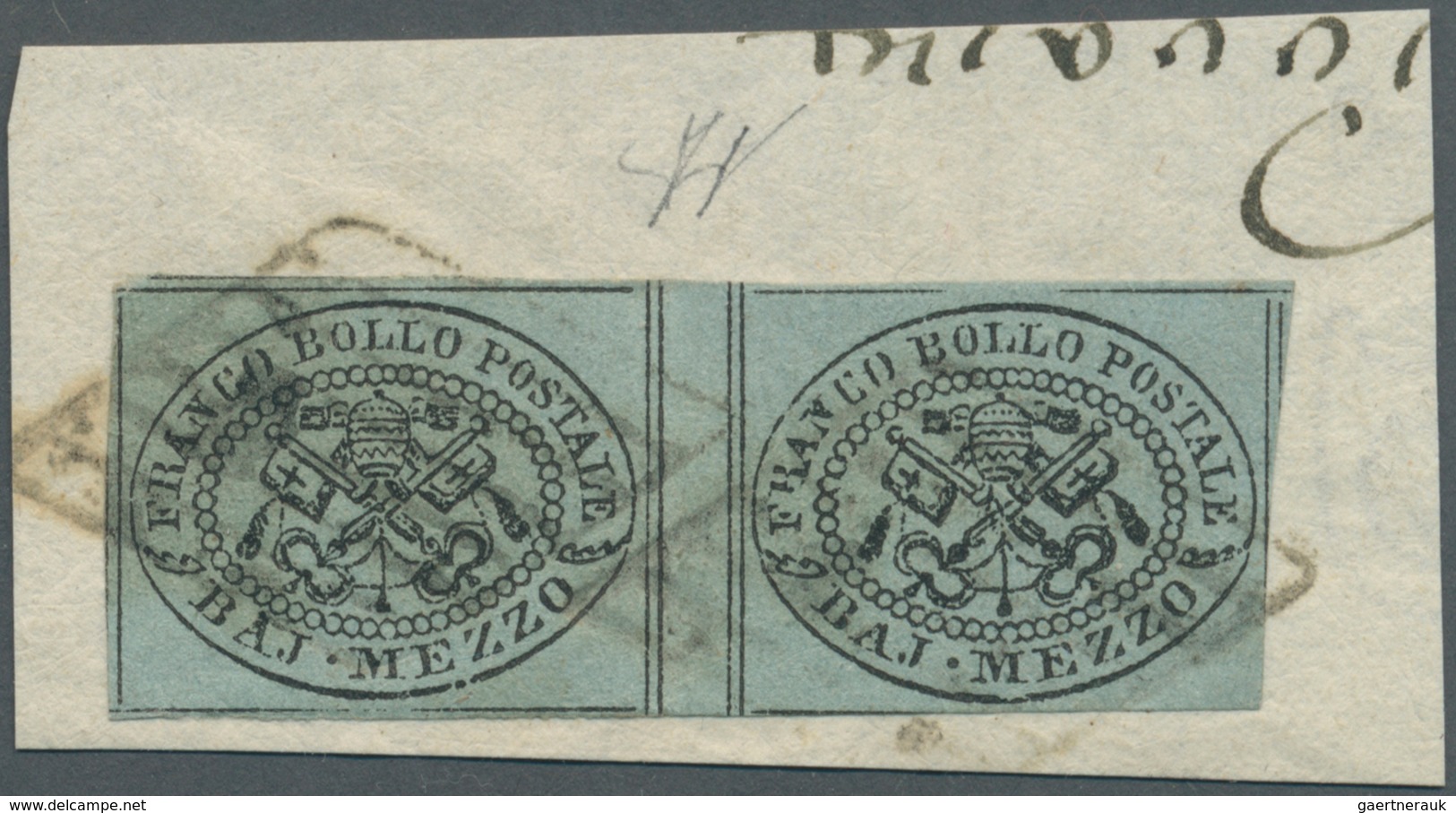 Italien - Altitalienische Staaten: Kirchenstaat: 1852, ½baj. Black On Grey, Horizontal Gutter Pair, - Stato Pontificio