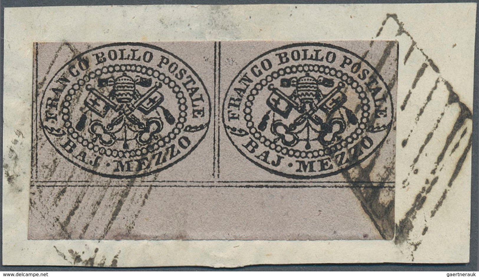 Italien - Altitalienische Staaten: Kirchenstaat: 1864, 1/2 Baj Black On Grey-violet, Horizontal Pair - Kerkelijke Staten