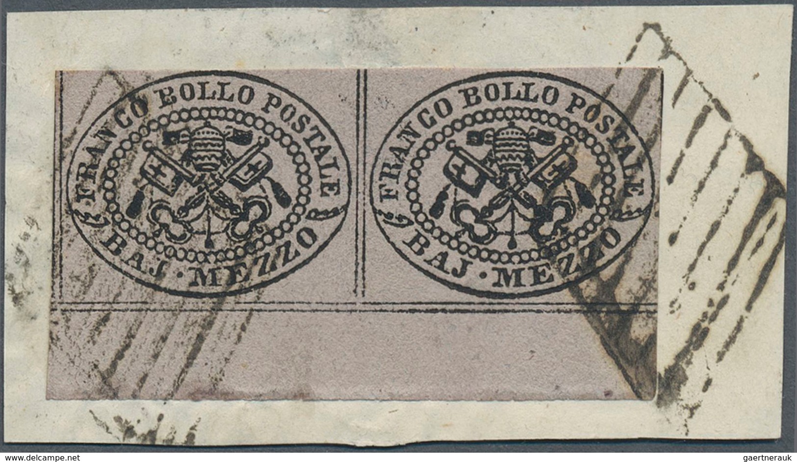 Italien - Altitalienische Staaten: Kirchenstaat: 1864, 1/2 Baj Black On Grey-violet, Horizontal Pair - Papal States