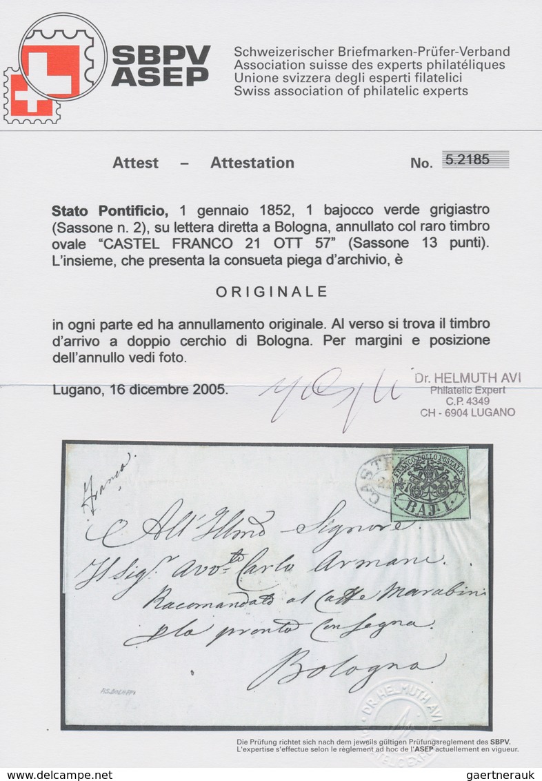 Italien - Altitalienische Staaten: Kirchenstaat: 1852, 1 Greyish-green Bajocco On A Letter Sent Dire - Stato Pontificio