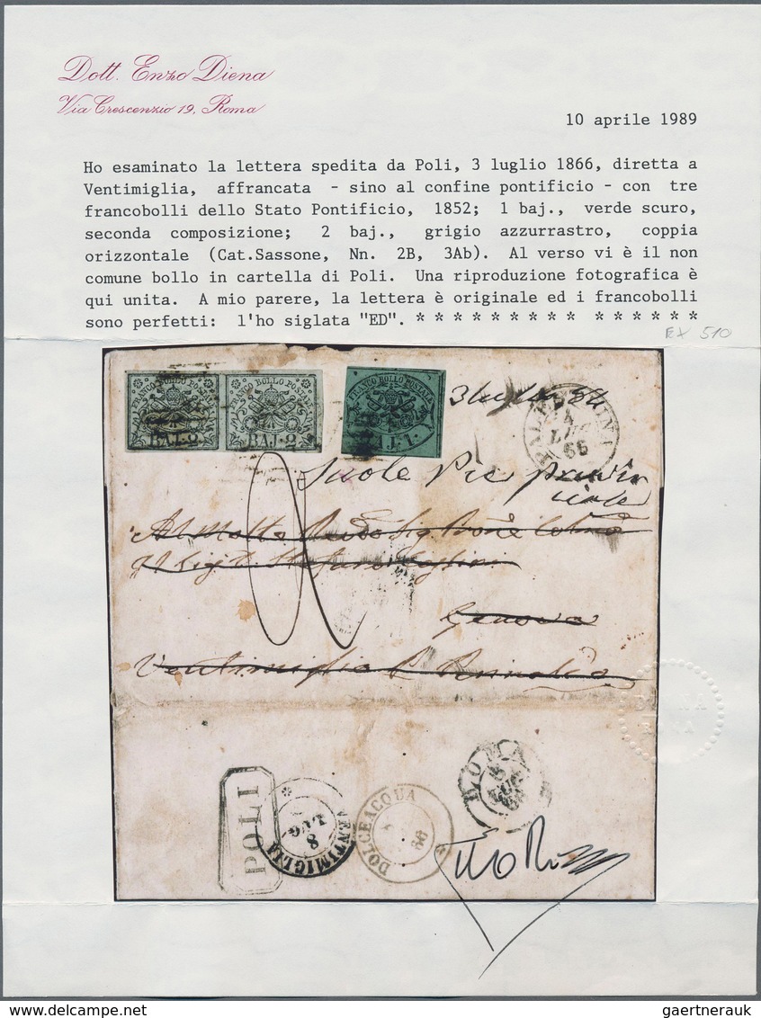 Italien - Altitalienische Staaten: Kirchenstaat: 1852/1864, 1 Baj Black On Deep Green And Horizontal - Stato Pontificio