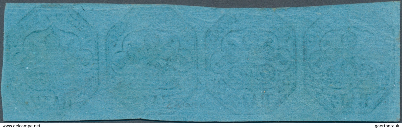 Italien - Altitalienische Staaten: Kirchenstaat: 1852, 7baj. Black On Blue, Horiz. Strip Of Four, Fr - Kerkelijke Staten