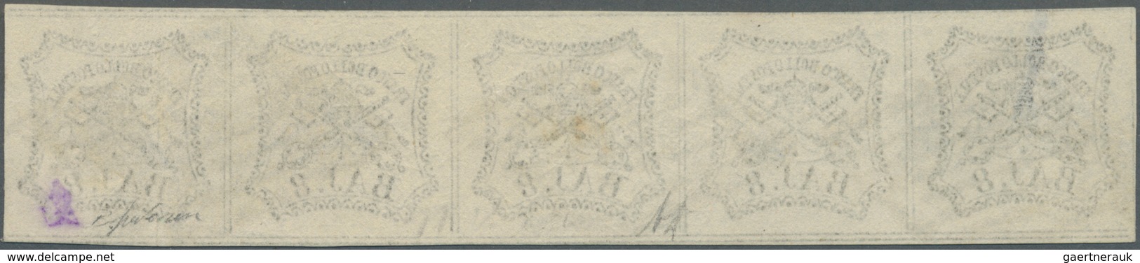 Italien - Altitalienische Staaten: Kirchenstaat: 1852, 8baj. Black On White, Horizontal Strip Of Fiv - Papal States