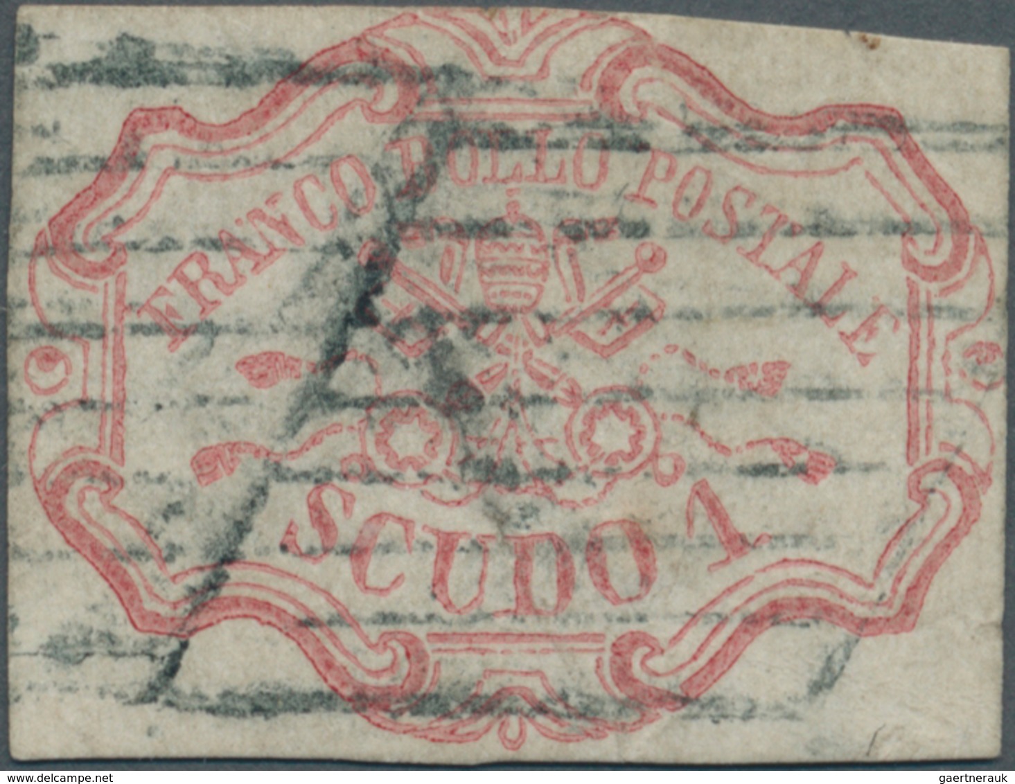 Italien - Altitalienische Staaten: Kirchenstaat: 1852, 1sc. Rose Carmine, Cut Into To Close Margins, - Kerkelijke Staten