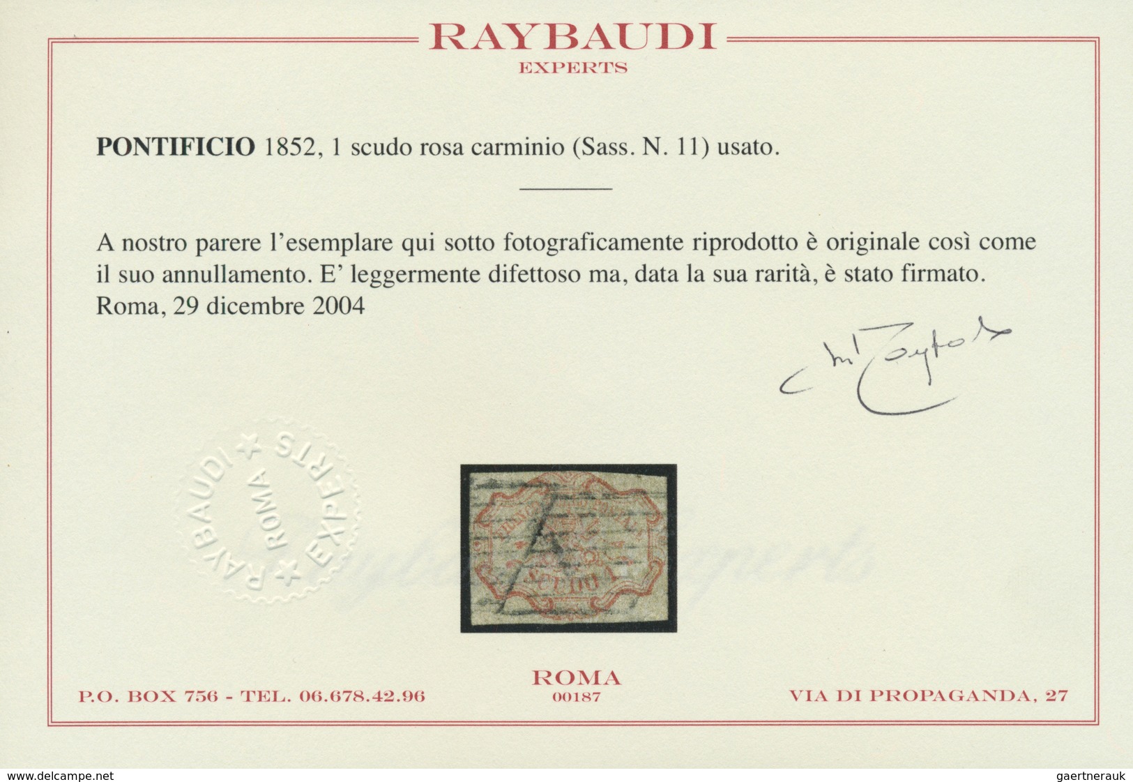 Italien - Altitalienische Staaten: Kirchenstaat: 1852, 1sc. Rose Carmine, Cut Into To Close Margins, - Kerkelijke Staten