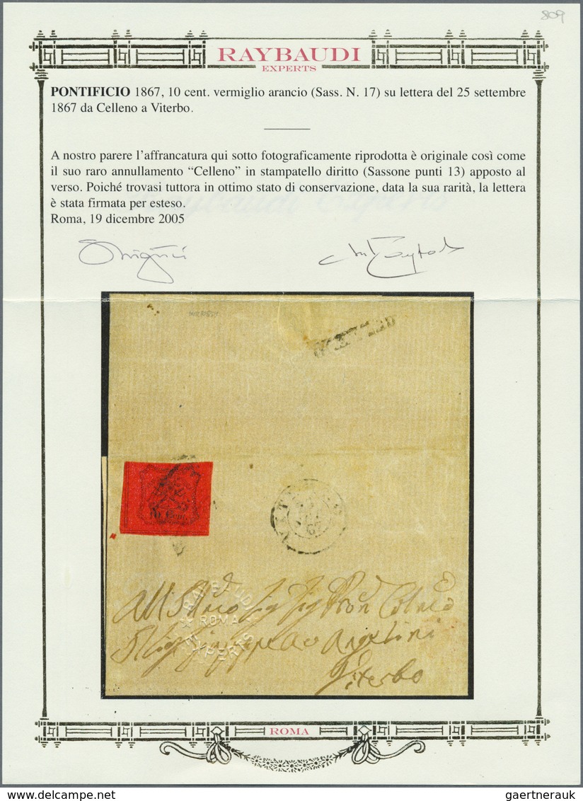 Italien - Altitalienische Staaten: Kirchenstaat: 1867, 10 C Black On Orange-vermilion, Tied By Grid - Kerkelijke Staten