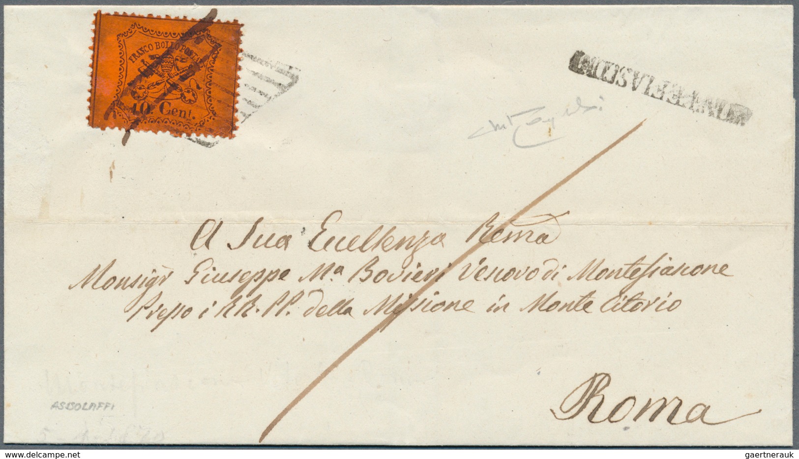 Italien - Altitalienische Staaten: Kirchenstaat: 1868, 10 C Black On Orange-vermilion, Tied By Grid - Kerkelijke Staten