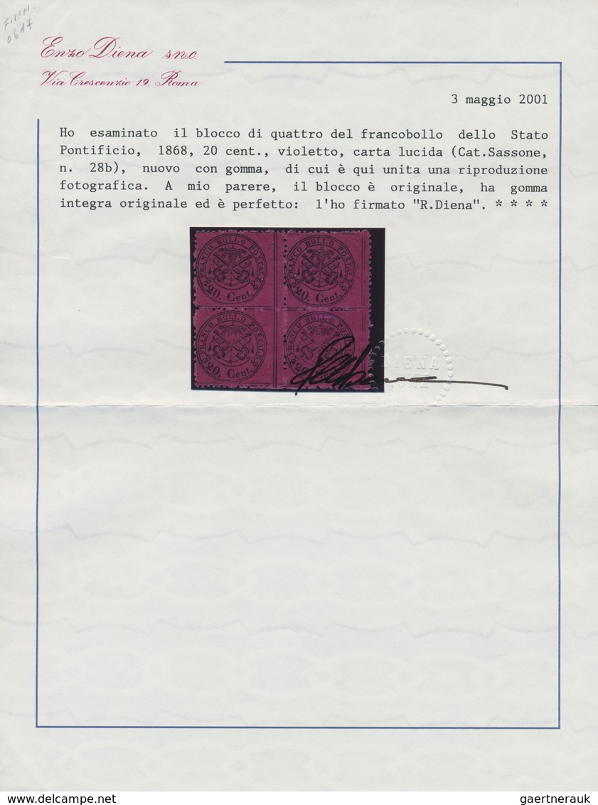 Italien - Altitalienische Staaten: Kirchenstaat: 1868, 20 Cents Violet, Glossy Paper, Block Of Four, - Kerkelijke Staten