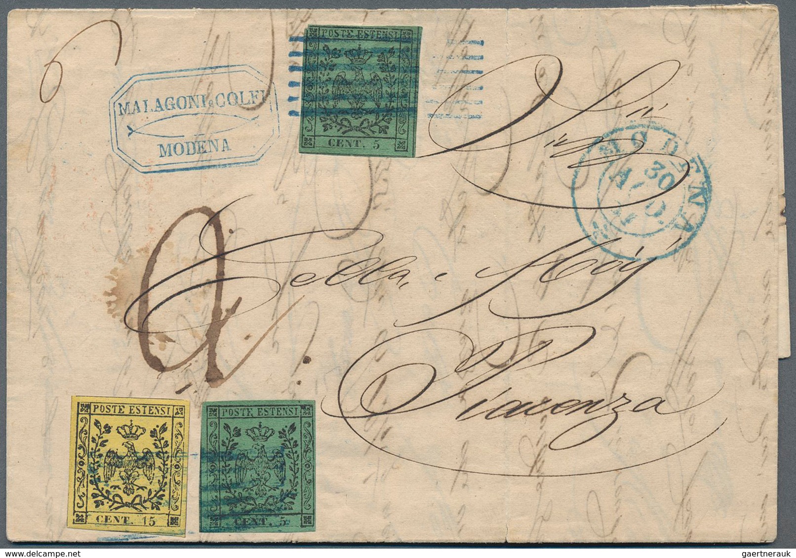 Italien - Altitalienische Staaten: Modena: 1852, 2 X 5 C Black On Green, Each Close To Full Margins, - Modena