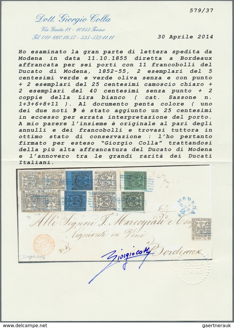 Italien - Altitalienische Staaten: Modena: 1855: Extremely Decorative FIVE COLOUR FRANKING (one Of T - Modena
