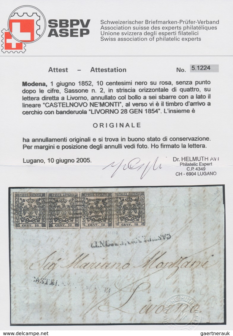 Italien - Altitalienische Staaten: Modena: 1852, 10 Cent Black On Rose Paper, Without The Point Afte - Modena