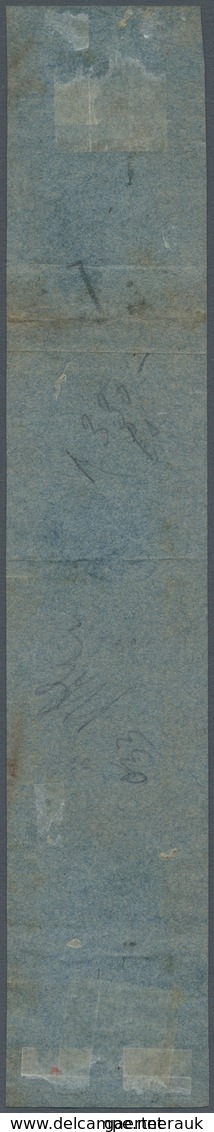 Italien - Altitalienische Staaten: Modena: 1852: 25 Cent Black On Chamois, Vertical Strip Of 6, Toge - Modena