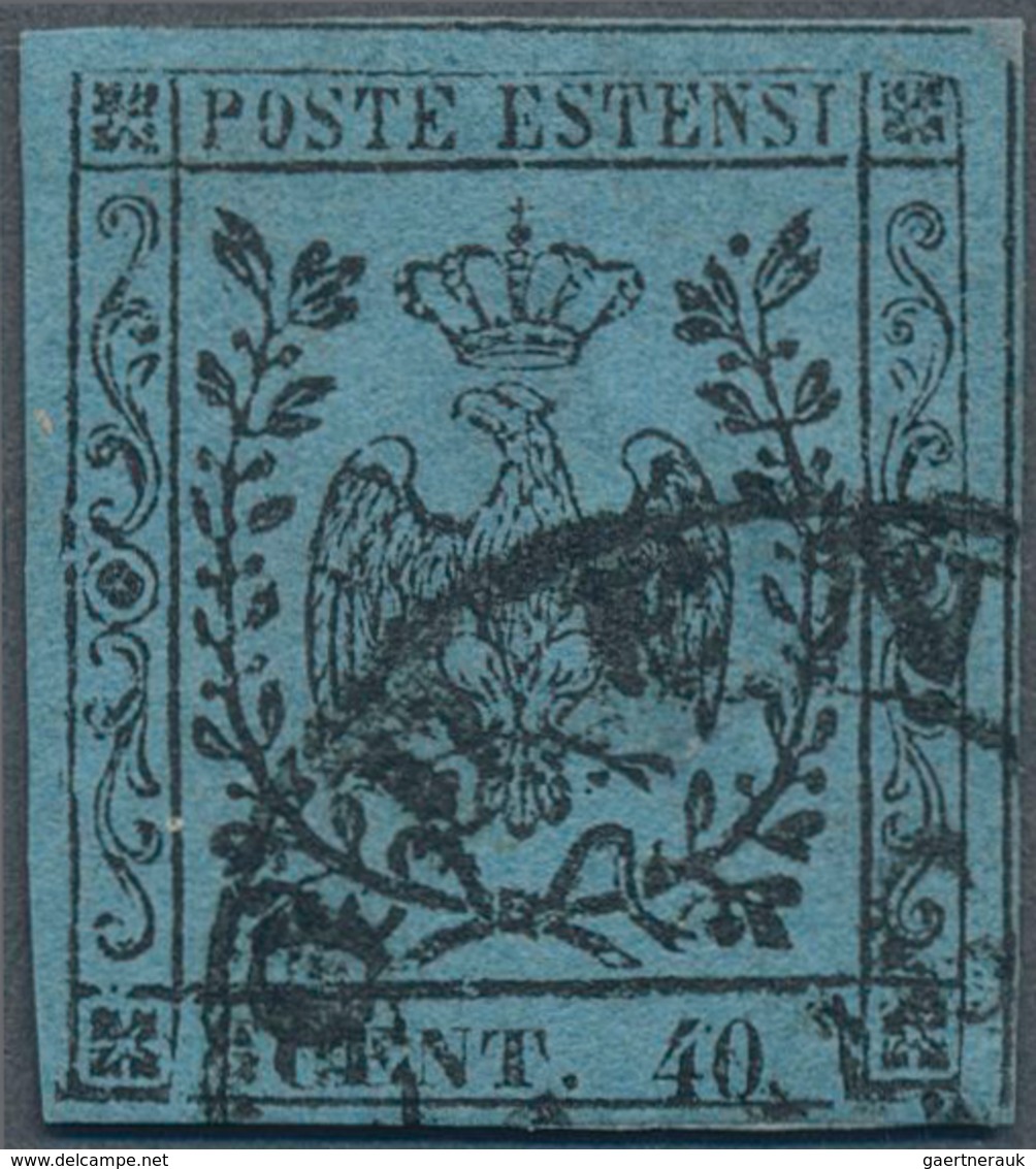 Italien - Altitalienische Staaten: Modena: 1852, 40c. Black On Blue "without Point", Fresh Colour, F - Modena
